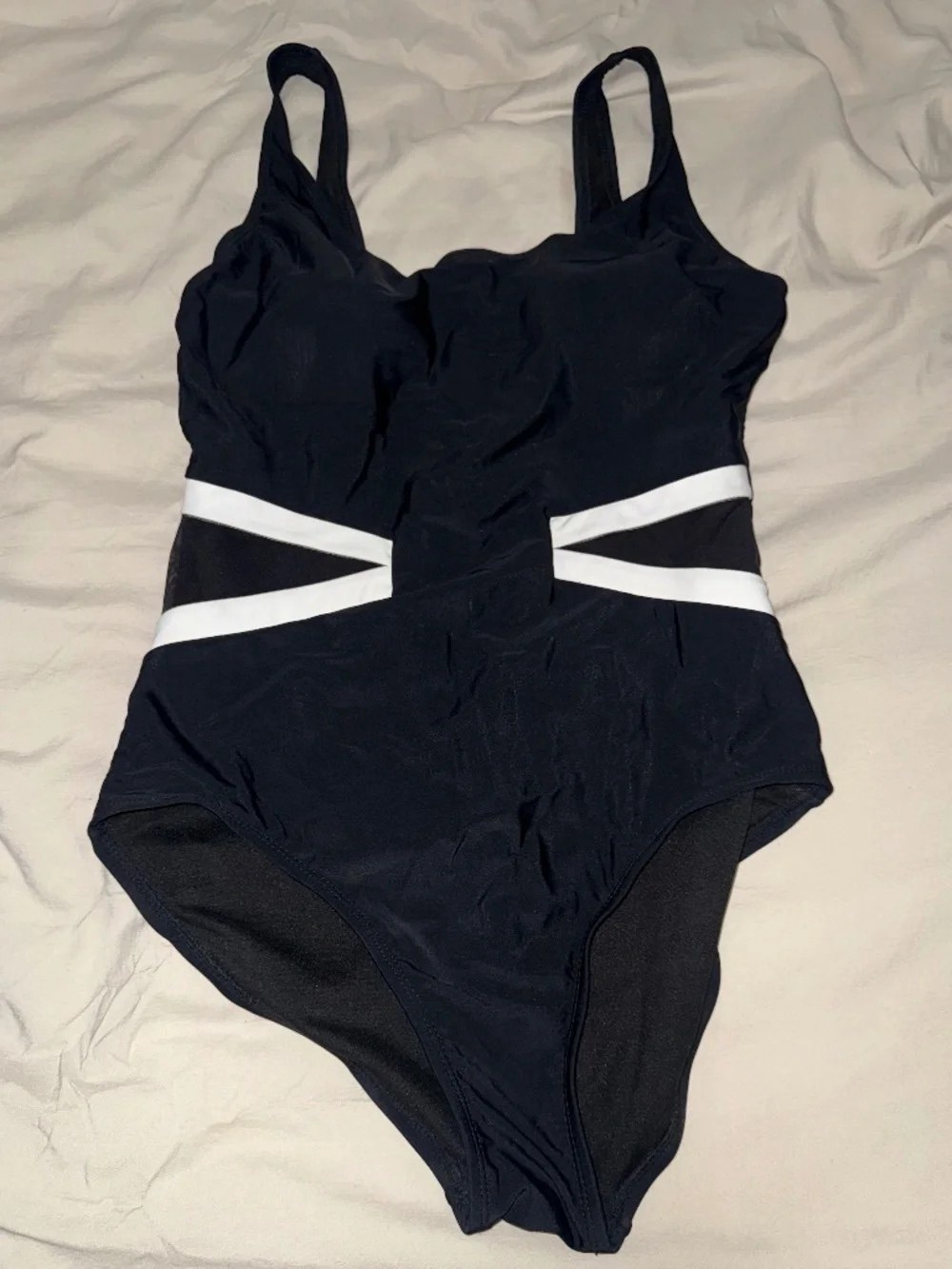 Girls Black One-Piece Swimsuit with White Accent Straps